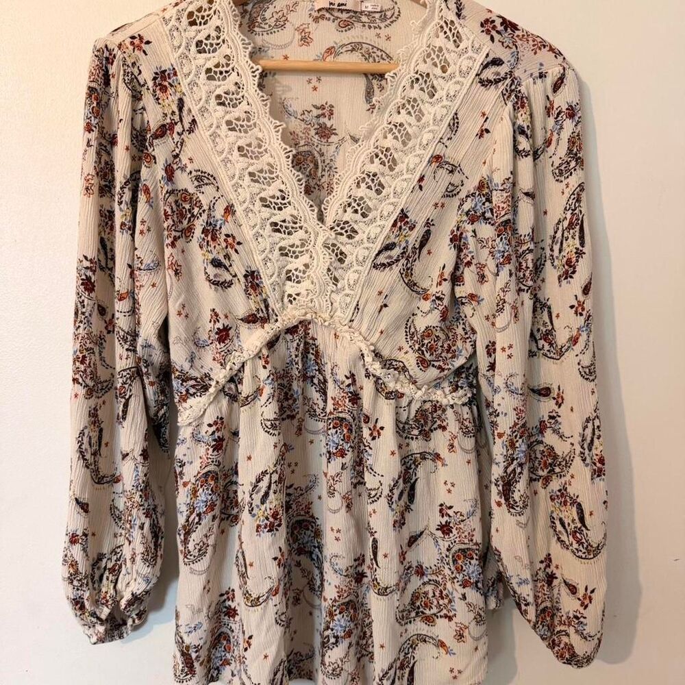 Mi Ami Paisley Lace Trim Baby doll Cami Top